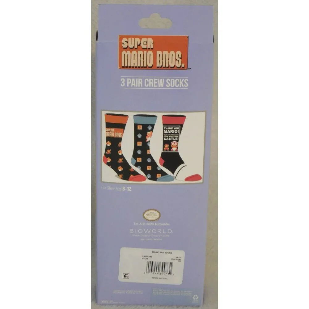 Super Mario Brothers Crew Socks 3 Pair Pack Men's Shoe Size 8 to 12 - Picture 3 of 3